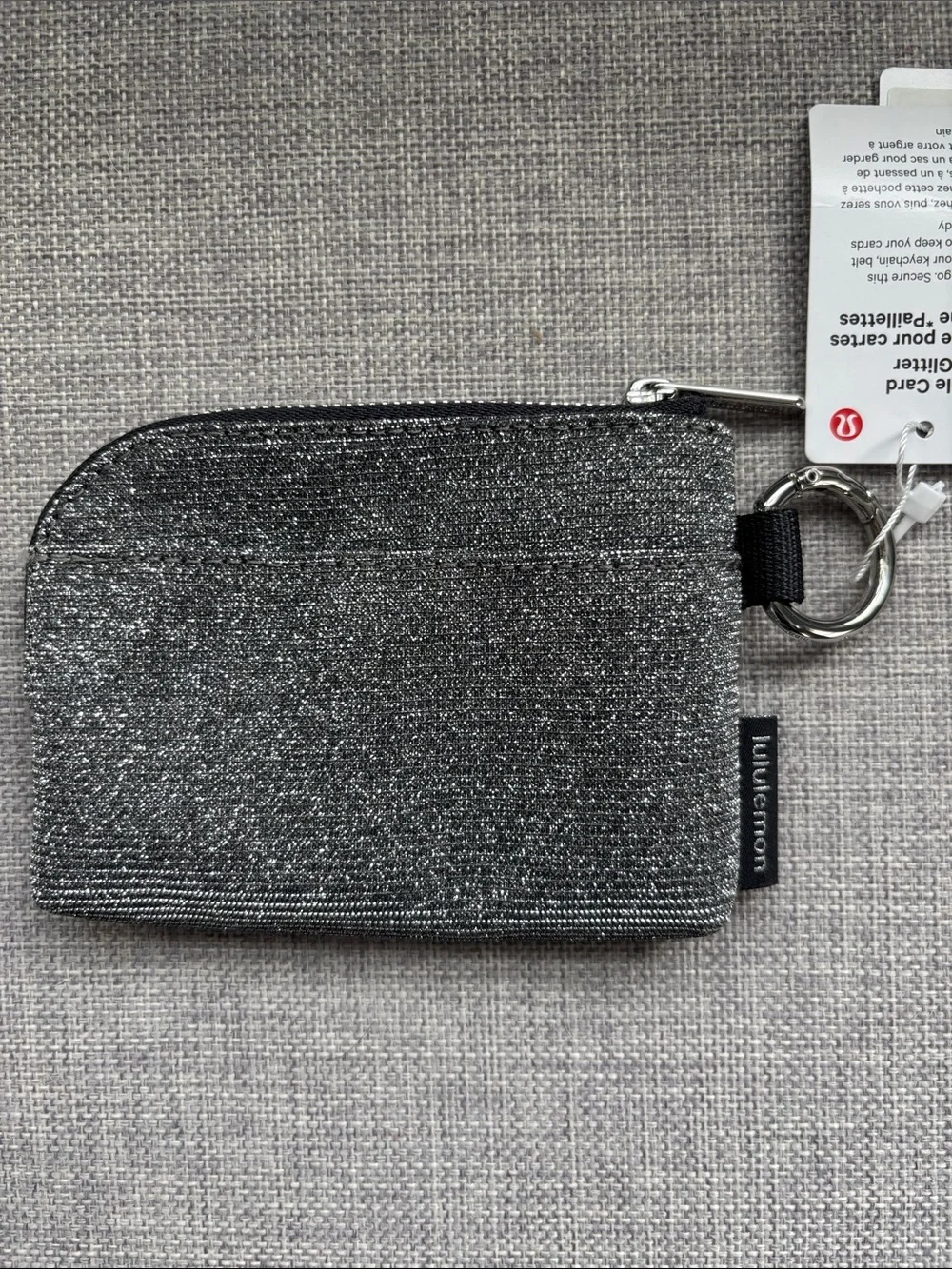 Lululemon Clipable Card Pouch, Glitter Dark Silver/Graphite Grey NWT